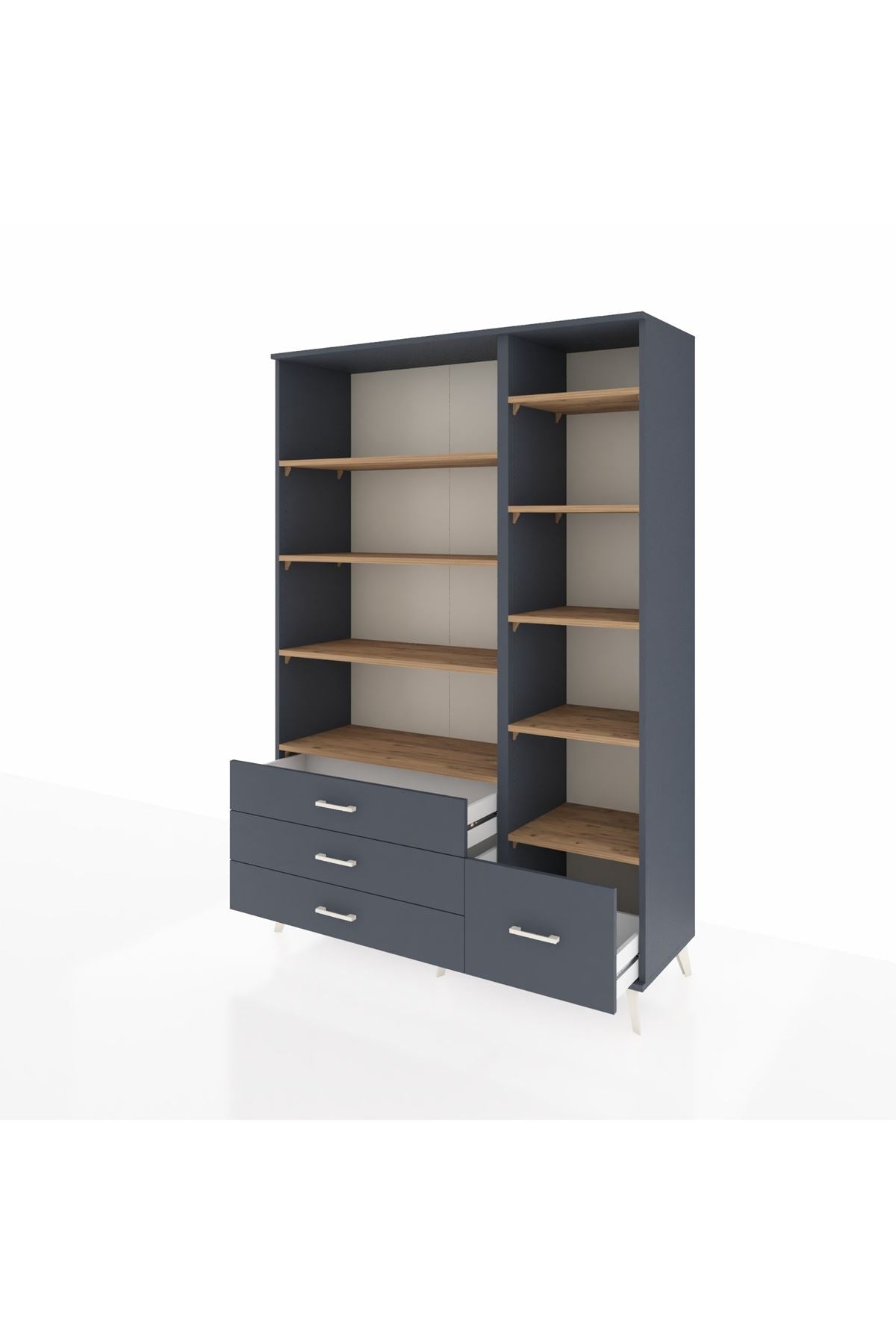 Hyperion Dolap 9 Raflı 4 Çekmeceli  132x44x195 Antrasit-Çam/Antrasit