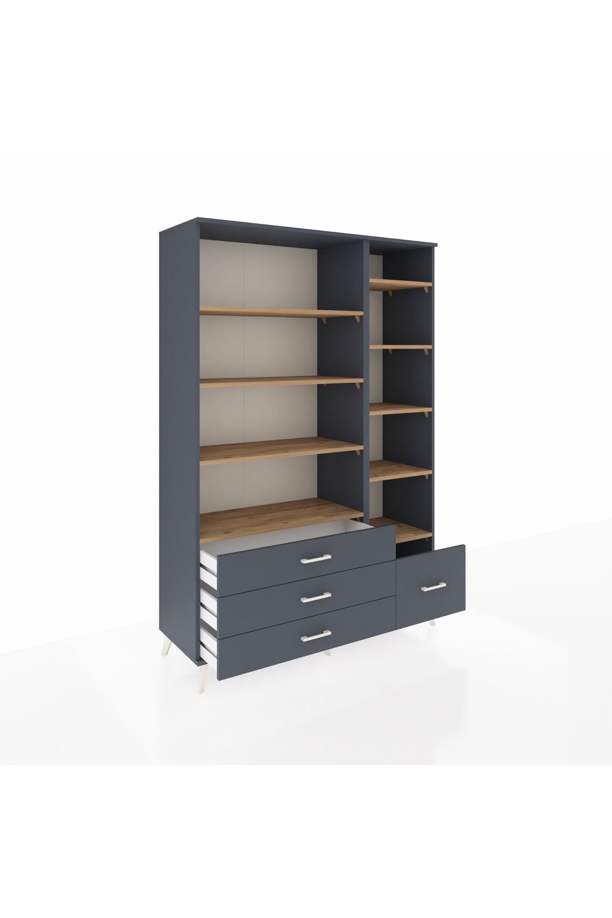 Hyperion Dolap 9 Raflı 4 Çekmeceli  132x44x195 Antrasit-Çam/Antrasit