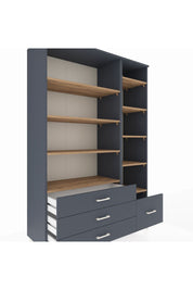Hyperion Dolap 9 Raflı 4 Çekmeceli  132x44x195 Antrasit-Çam/Antrasit