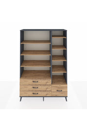 Hyperion Dolap 9 Raflı 4 Çekmeceli  132x44x195 Antrasit-Çam/Çam