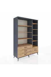 Hyperion Dolap 9 Raflı 4 Çekmeceli  132x44x195 Antrasit-Çam/Çam