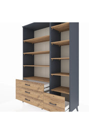 Hyperion Dolap 9 Raflı 4 Çekmeceli  132x44x195 Antrasit-Çam/Çam