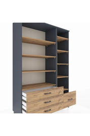 Hyperion Dolap 9 Raflı 4 Çekmeceli  132x44x195 Antrasit-Çam/Çam