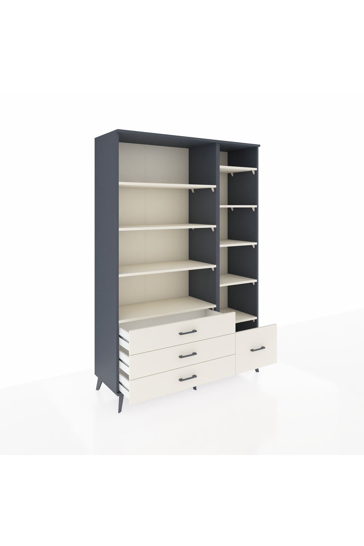 Hyperion Dolap 9 Raflı 4 Çekmeceli  132x44x195 Antrasit-Aytaşı/Aytaşı