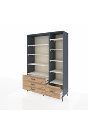 Hyperion Dolap 9 Raflı 4 Çekmeceli  132x44x195 Antrasit-Aytaşı/Çam