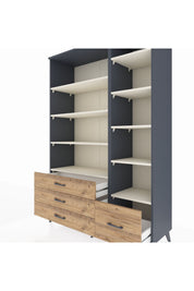 Hyperion Dolap 9 Raflı 4 Çekmeceli  132x44x195 Antrasit-Aytaşı/Çam