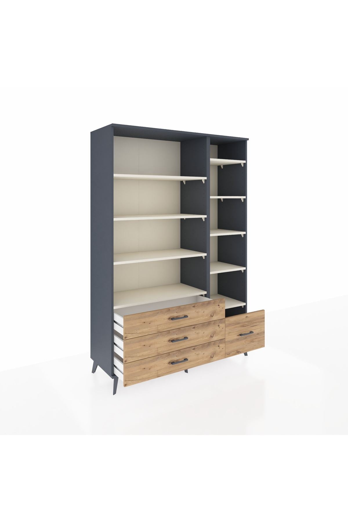 Hyperion Dolap 9 Raflı 4 Çekmeceli  132x44x195 Antrasit-Aytaşı/Çam