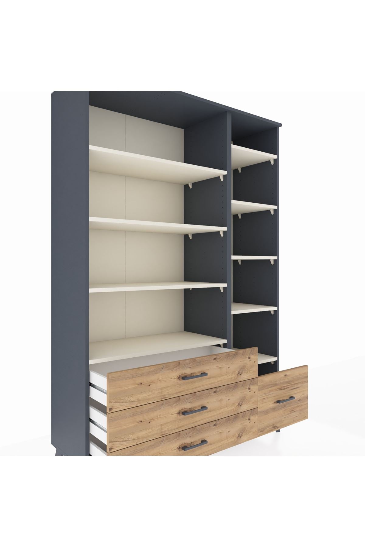 Hyperion Dolap 9 Raflı 4 Çekmeceli  132x44x195 Antrasit-Aytaşı/Çam