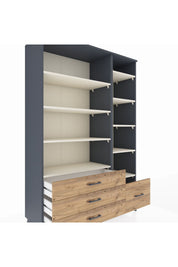 Hyperion Dolap 9 Raflı 4 Çekmeceli  132x44x195 Antrasit-Aytaşı/Çam
