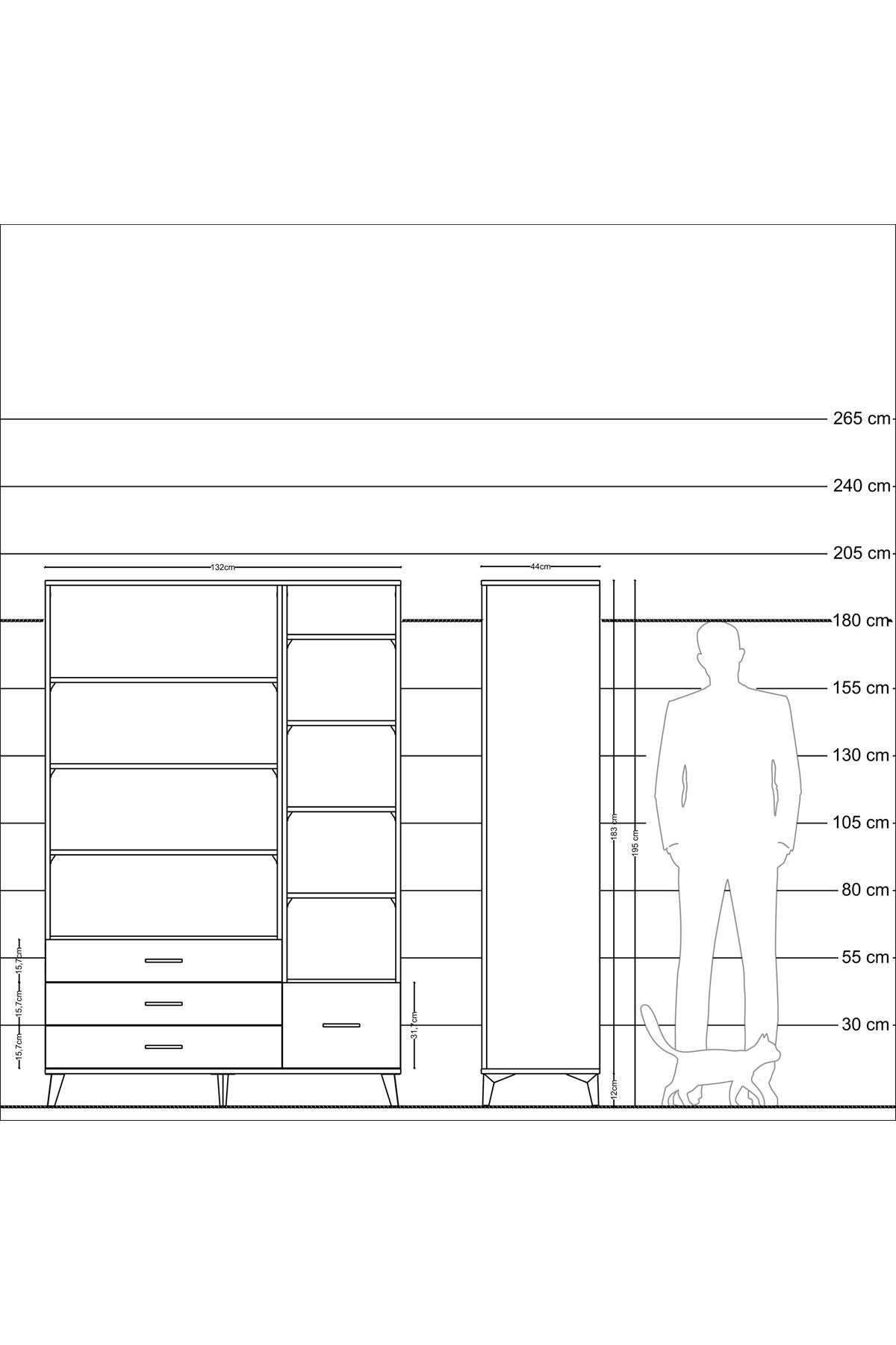 Hyperion Dolap 9 Raflı 4 Çekmeceli  132x44x195 Antrasit-Aytaşı/Çam
