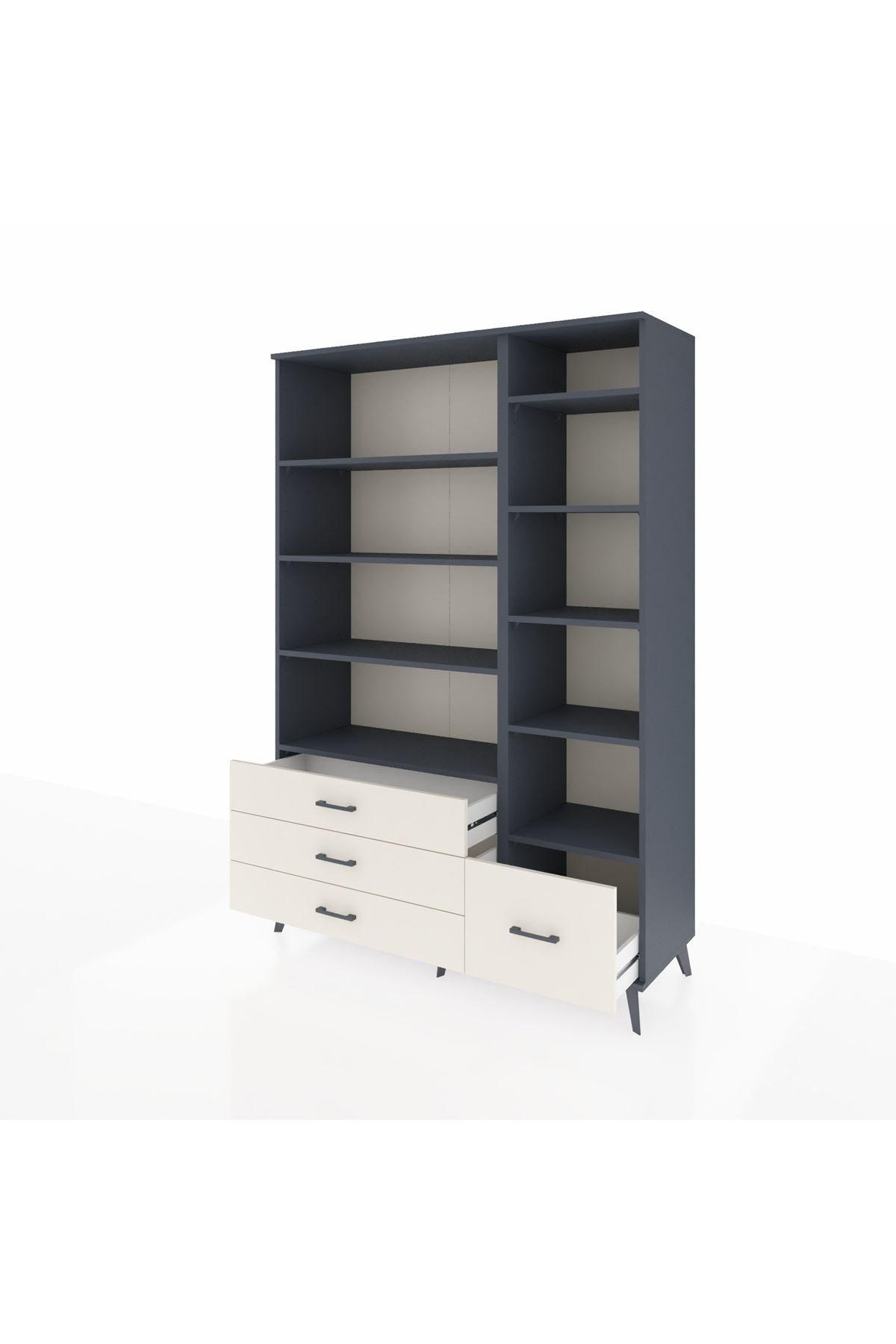 Hyperion Dolap 9 Raflı 4 Çekmeceli  132x44x195 Antrasit-Antrasit/Aytaşı