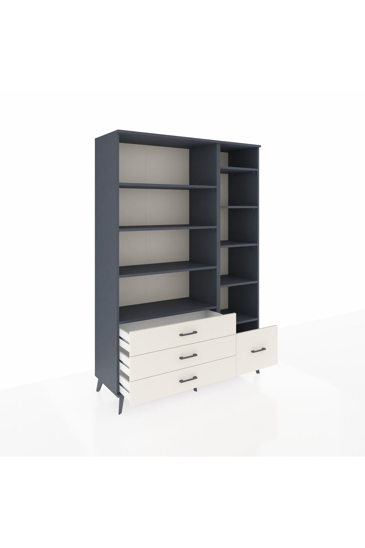 Hyperion Dolap 9 Raflı 4 Çekmeceli  132x44x195 Antrasit-Antrasit/Aytaşı