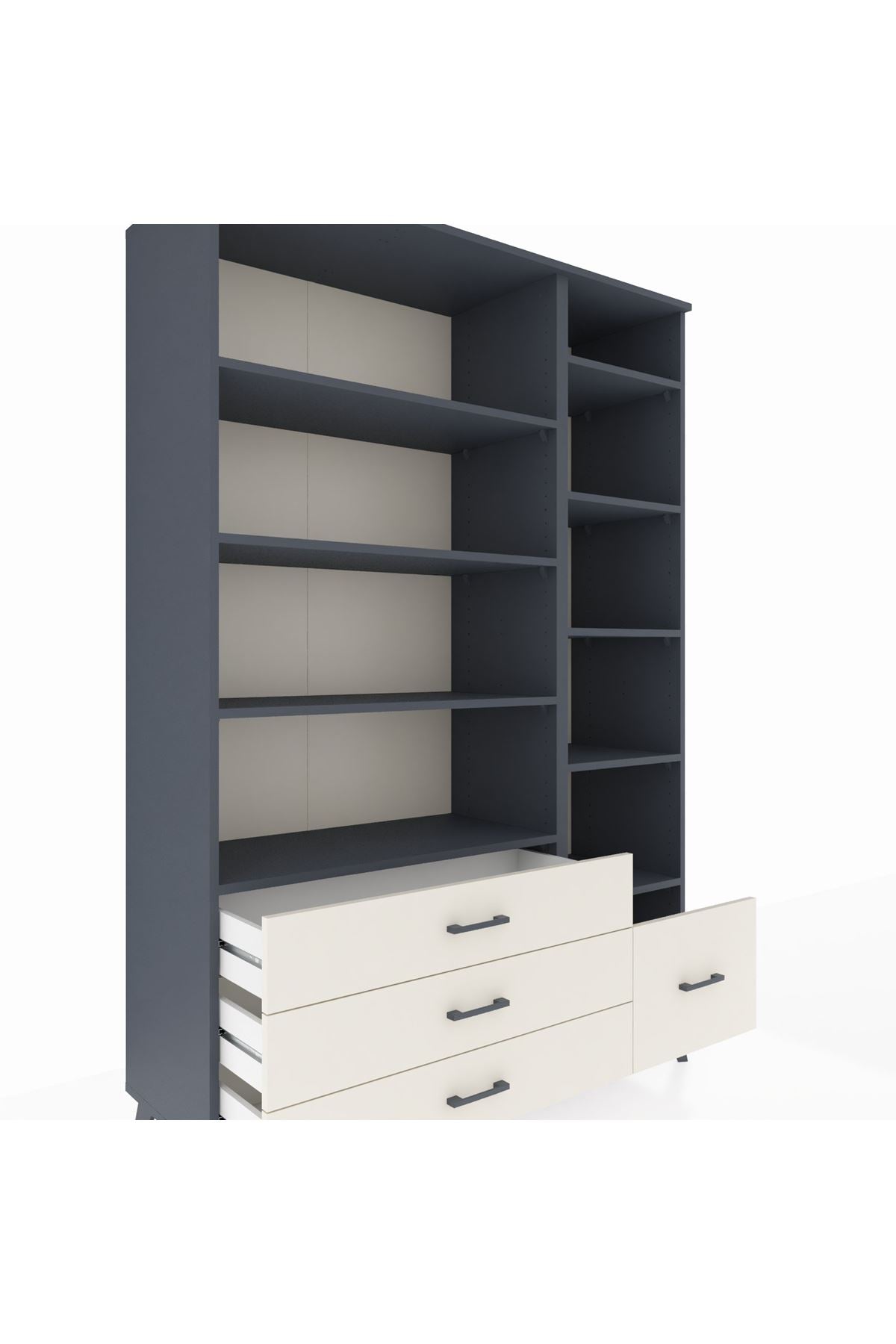 Hyperion Dolap 9 Raflı 4 Çekmeceli  132x44x195 Antrasit-Antrasit/Aytaşı