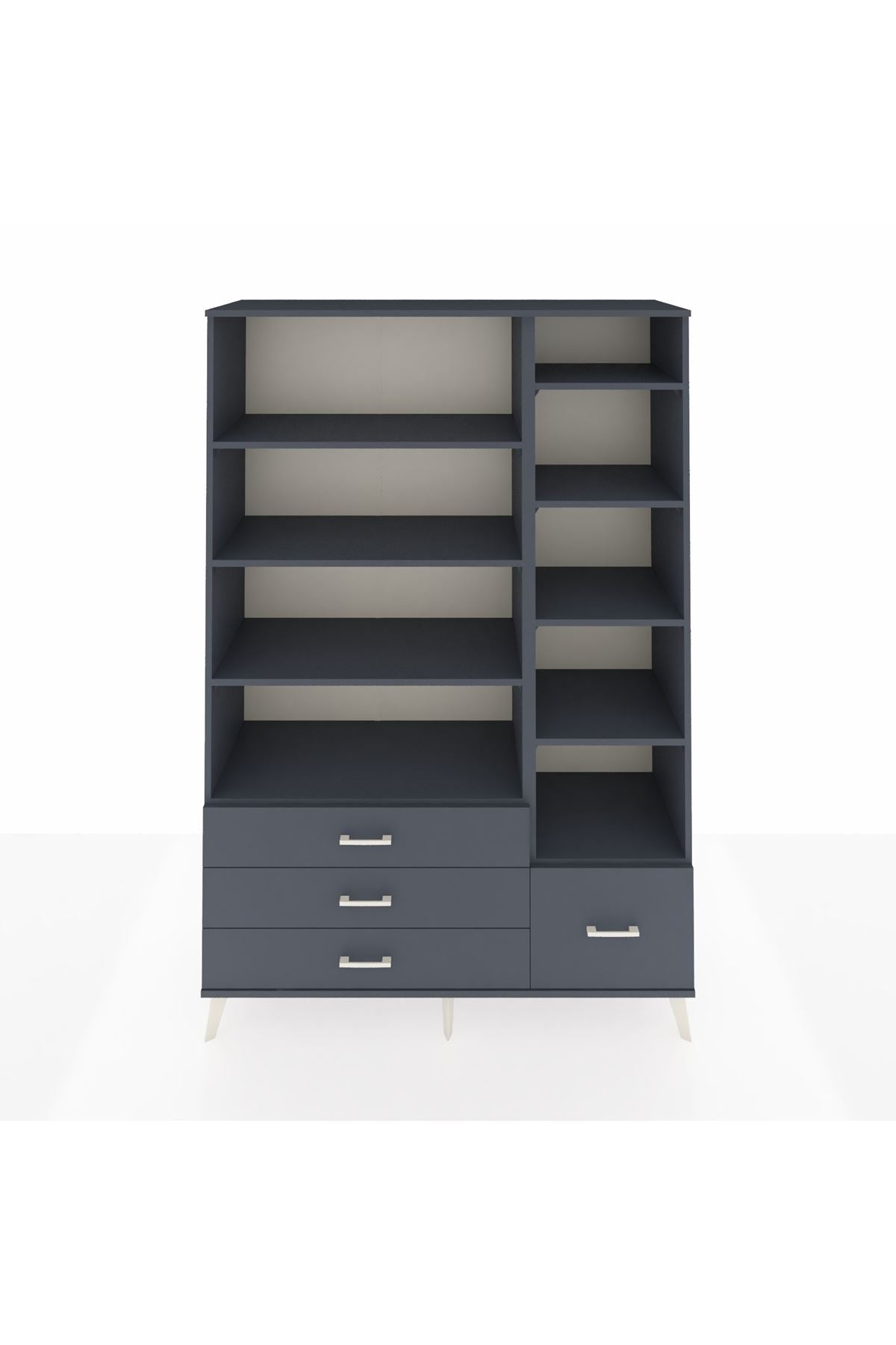 Hyperion Dolap 9 Raflı 4 Çekmeceli  132x44x195 Antrasit-Antrasit/Antrasit