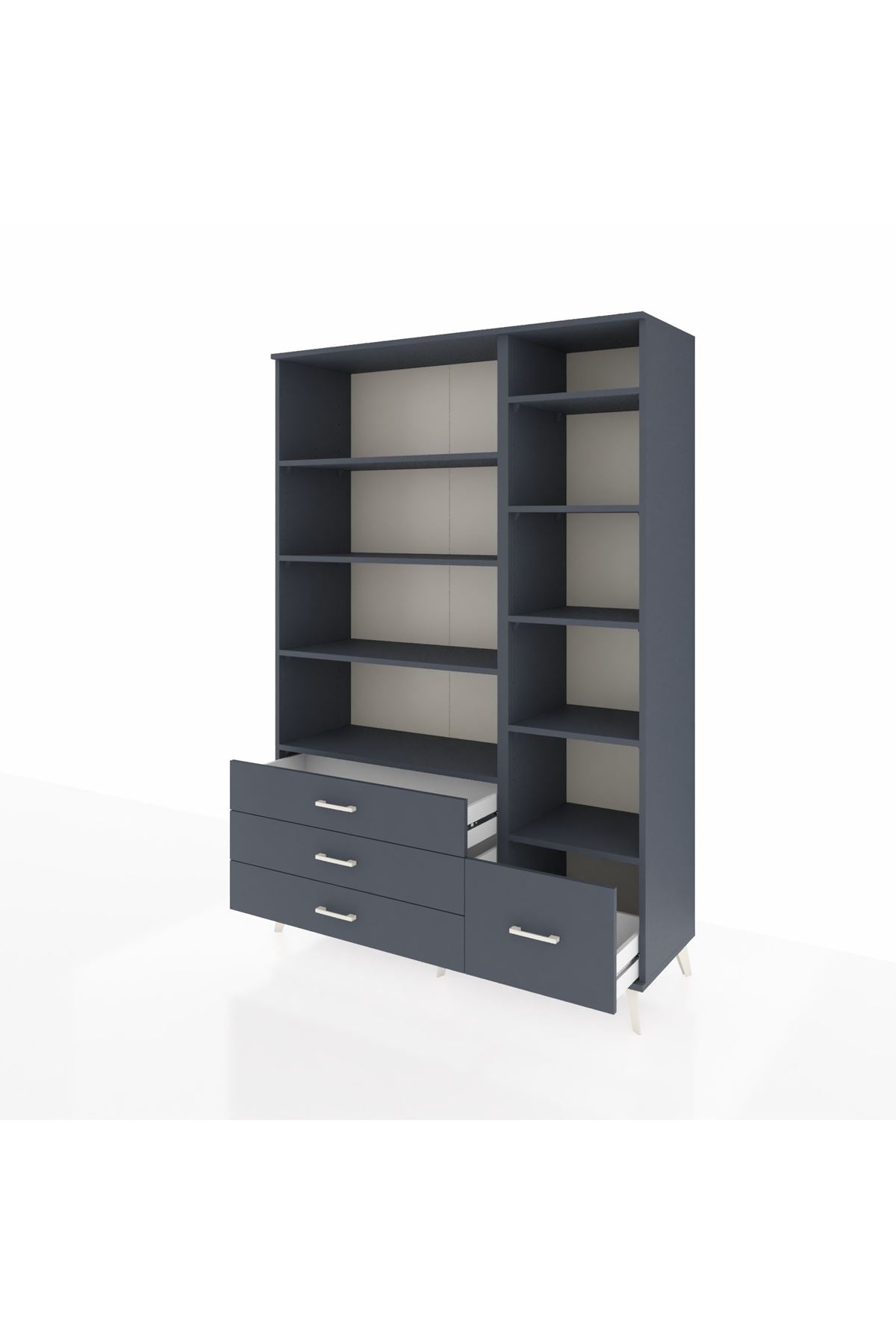 Hyperion Dolap 9 Raflı 4 Çekmeceli  132x44x195 Antrasit-Antrasit/Antrasit