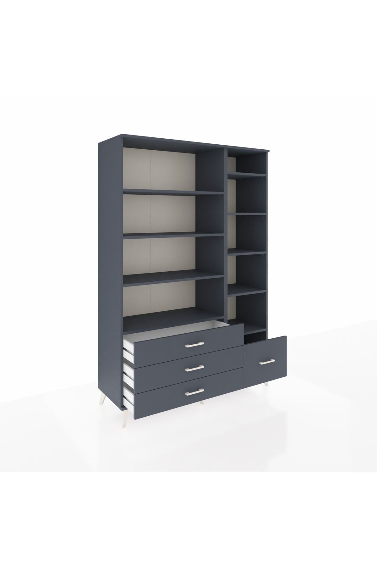 Hyperion Dolap 9 Raflı 4 Çekmeceli  132x44x195 Antrasit-Antrasit/Antrasit