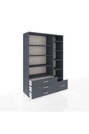 Hyperion Dolap 9 Raflı 4 Çekmeceli  132x44x195 Antrasit-Antrasit/Antrasit