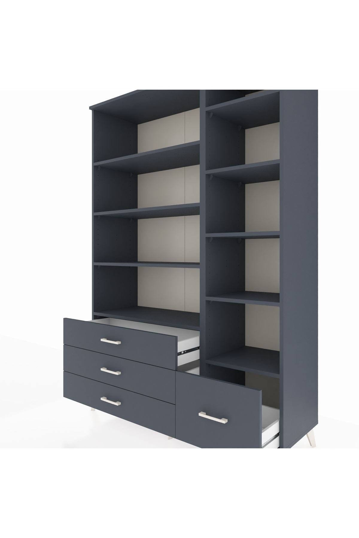 Hyperion Dolap 9 Raflı 4 Çekmeceli  132x44x195 Antrasit-Antrasit/Antrasit