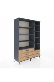 Hyperion Dolap 9 Raflı 4 Çekmeceli  132x44x195 Antrasit-Antrasit/Çam