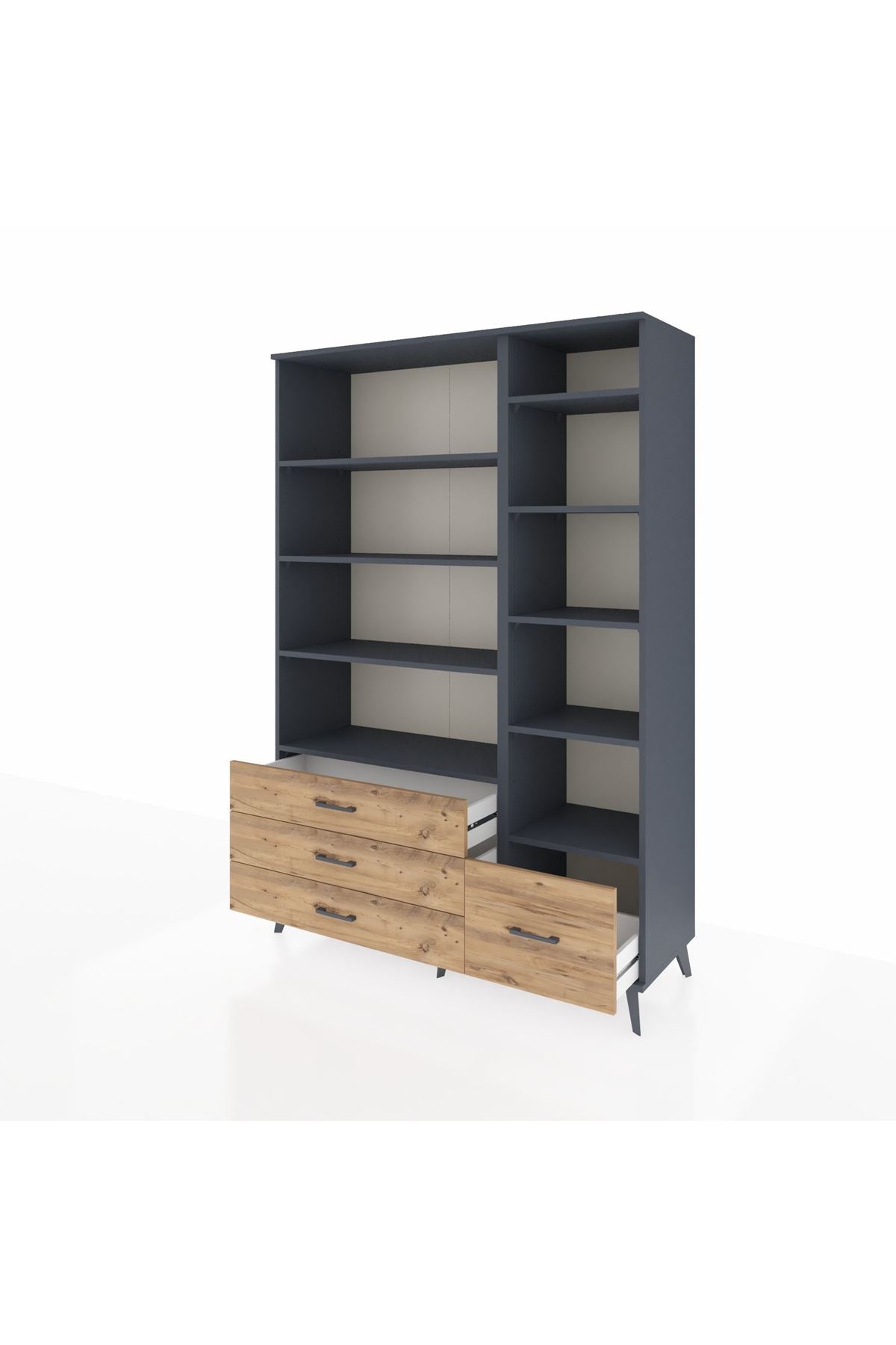 Hyperion Dolap 9 Raflı 4 Çekmeceli  132x44x195 Antrasit-Antrasit/Çam