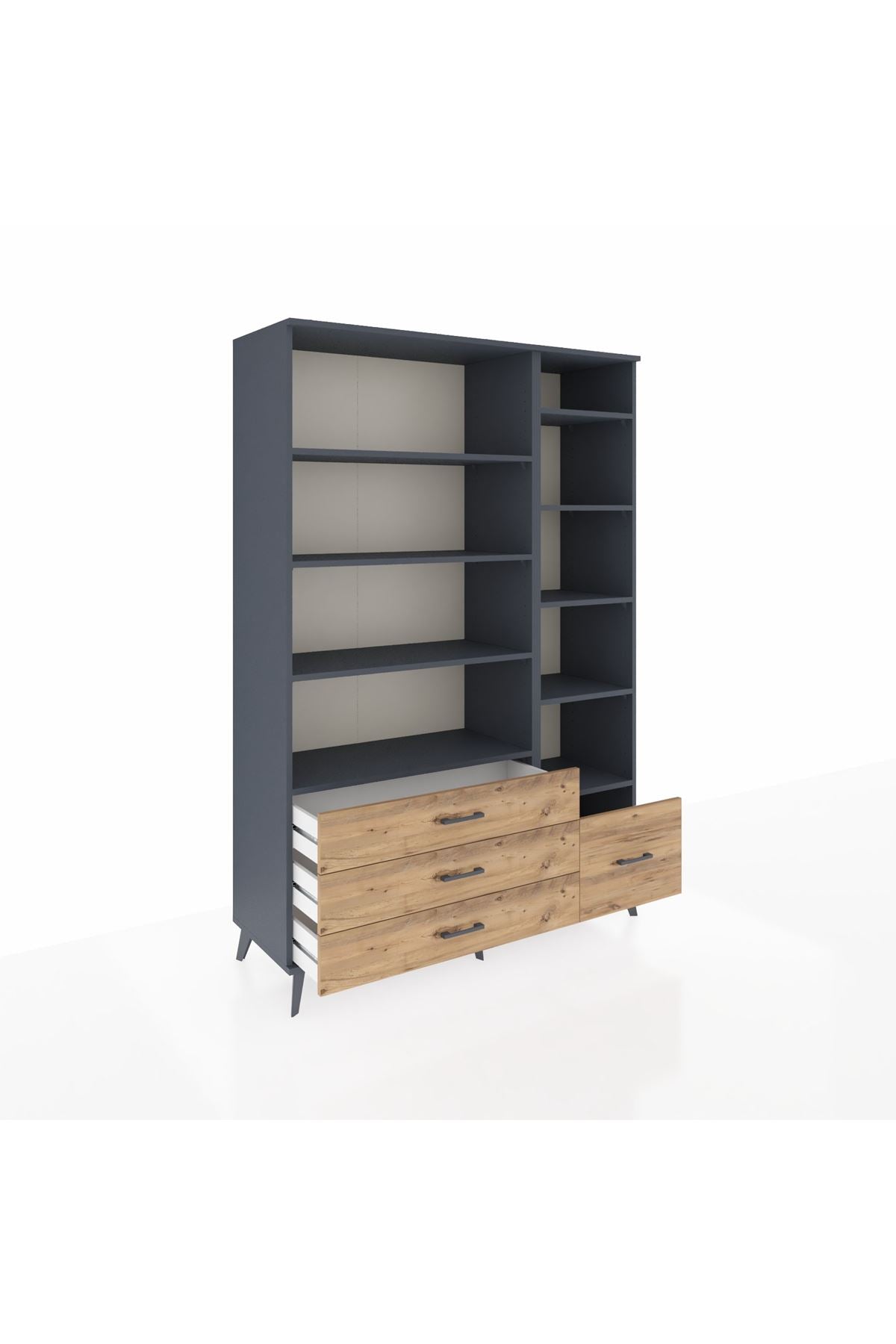 Hyperion Dolap 9 Raflı 4 Çekmeceli  132x44x195 Antrasit-Antrasit/Çam