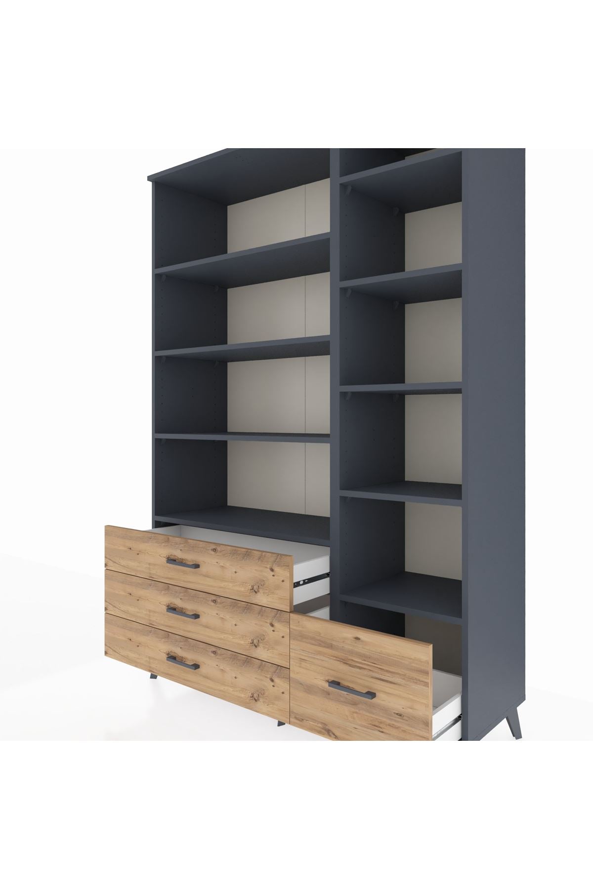 Hyperion Dolap 9 Raflı 4 Çekmeceli  132x44x195 Antrasit-Antrasit/Çam