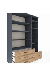 Hyperion Dolap 9 Raflı 4 Çekmeceli  132x44x195 Antrasit-Antrasit/Çam