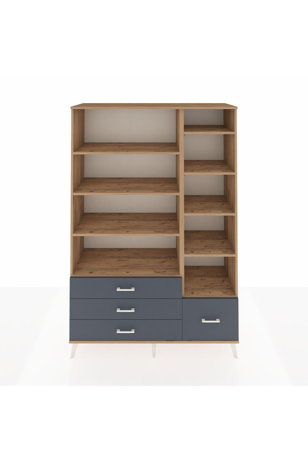 Hyperion Dolap 9 Raflı 4 Çekmeceli  132x44x195 Çam-Çam/Antrasit