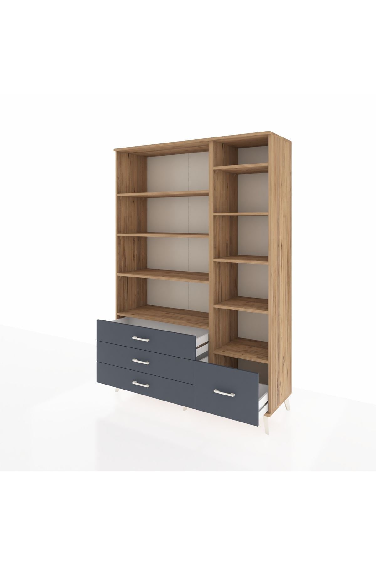 Hyperion Dolap 9 Raflı 4 Çekmeceli  132x44x195 Çam-Çam/Antrasit