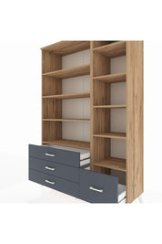 Hyperion Dolap 9 Raflı 4 Çekmeceli  132x44x195 Çam-Çam/Antrasit