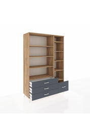 Hyperion Dolap 9 Raflı 4 Çekmeceli  132x44x195 Çam-Çam/Antrasit