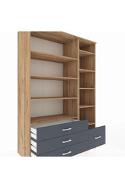 Hyperion Dolap 9 Raflı 4 Çekmeceli  132x44x195 Çam-Çam/Antrasit