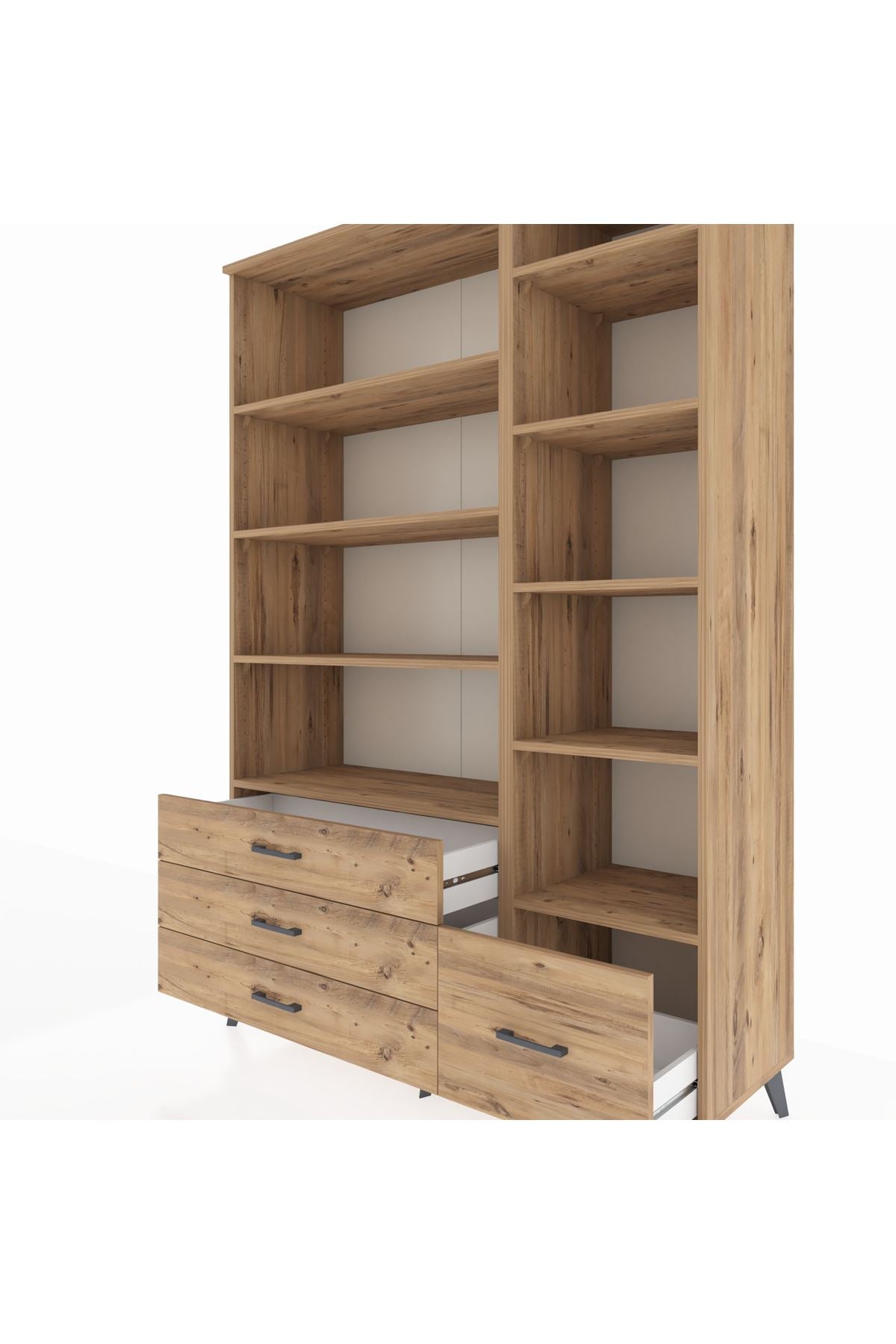 Hyperion Dolap 9 Raflı 4 Çekmeceli  132x44x195 Çam-Çam/Çam