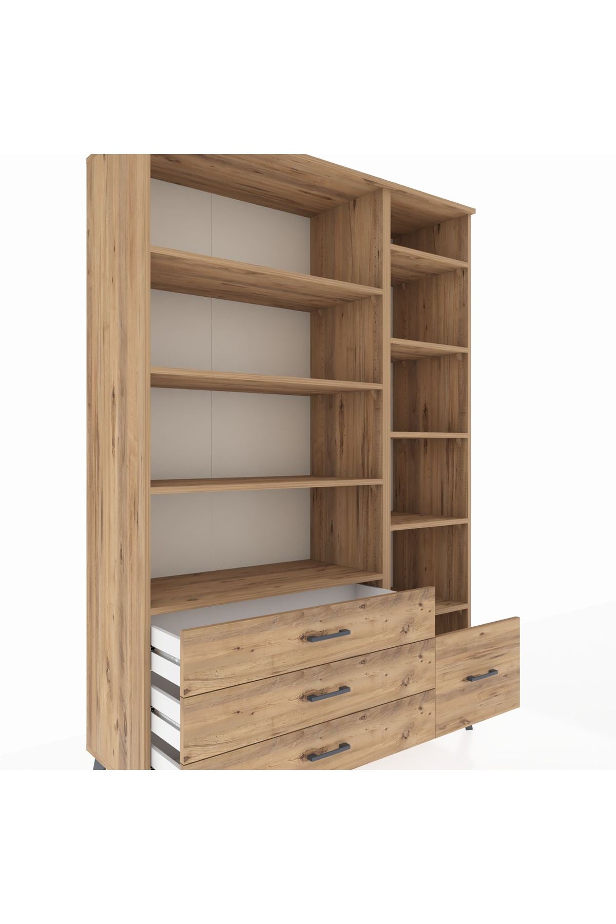 Hyperion Dolap 9 Raflı 4 Çekmeceli  132x44x195 Çam-Çam/Çam