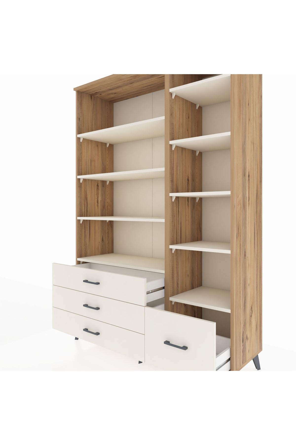 Hyperion Dolap 9 Raflı 4 Çekmeceli  132x44x195 Çam-Aytaşı/Aytaşı