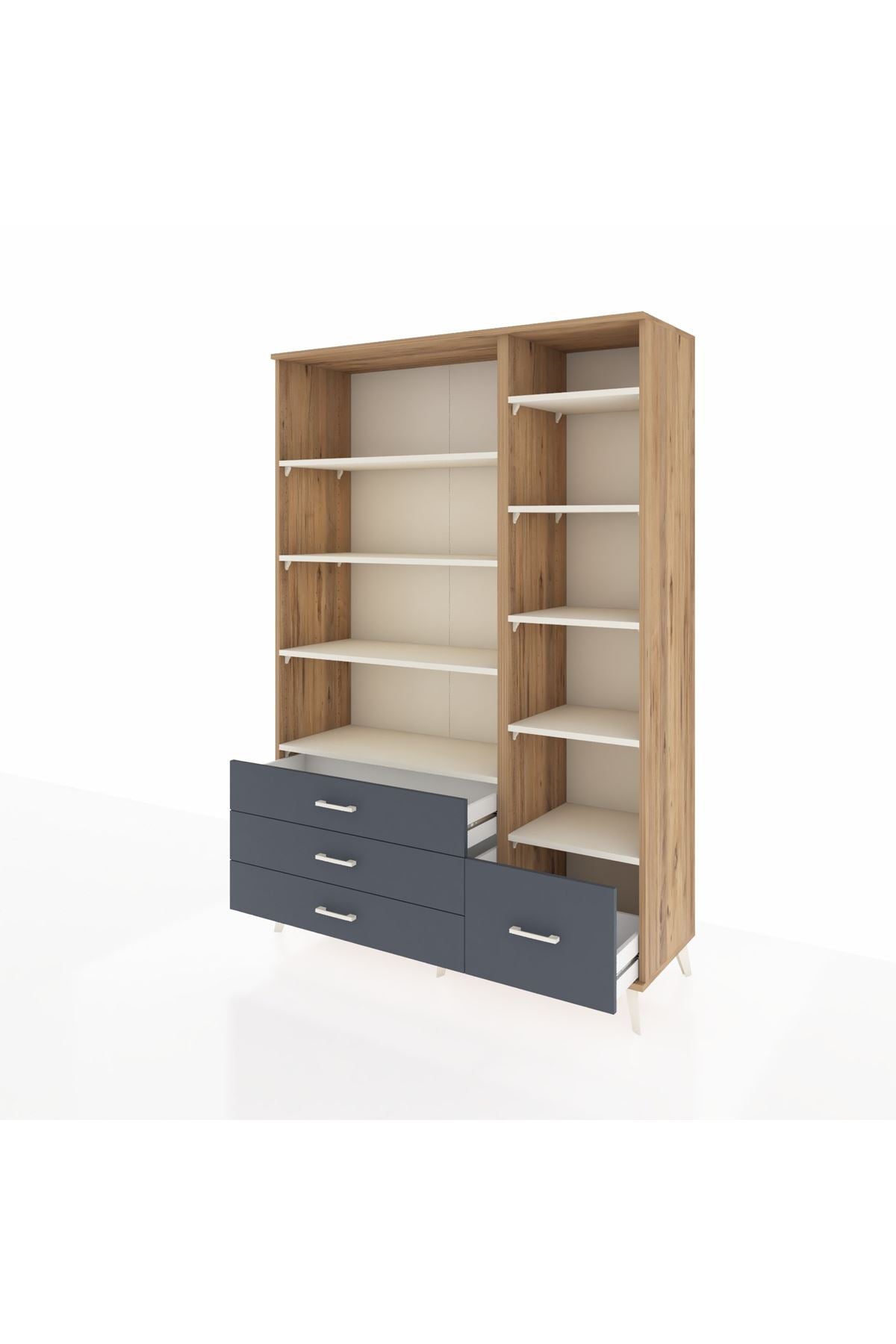 Hyperion Dolap 9 Raflı 4 Çekmeceli  132x44x195 Çam-Aytaşı/Antrasit