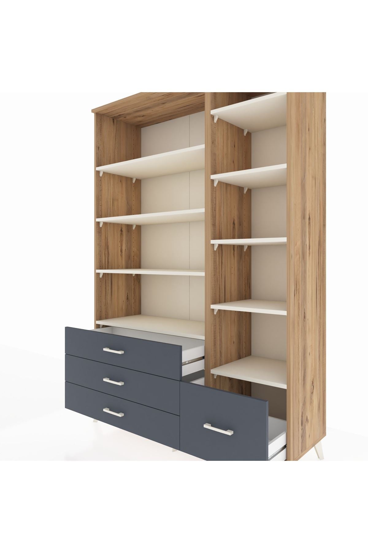 Hyperion Dolap 9 Raflı 4 Çekmeceli  132x44x195 Çam-Aytaşı/Antrasit