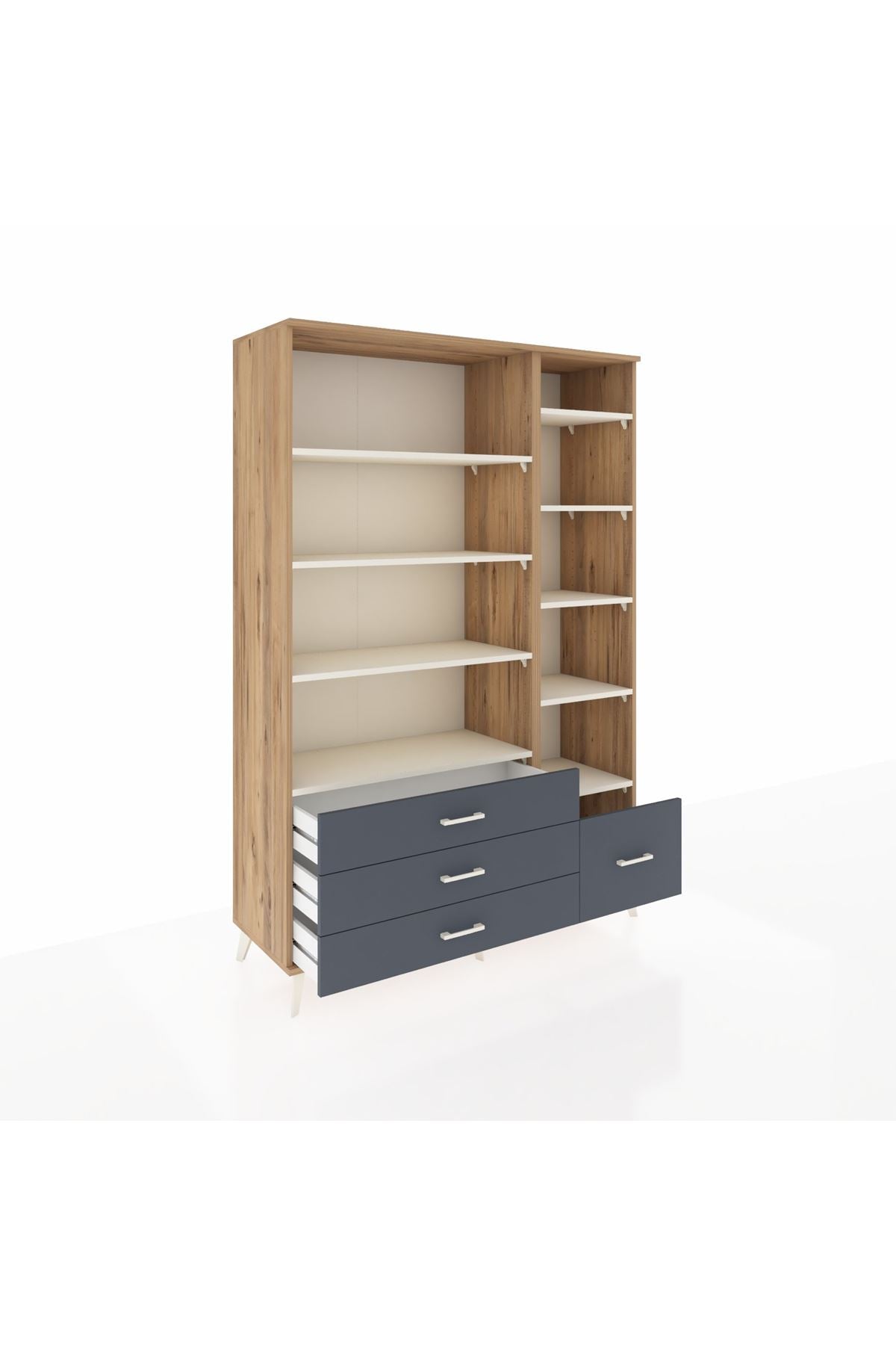 Hyperion Dolap 9 Raflı 4 Çekmeceli  132x44x195 Çam-Aytaşı/Antrasit