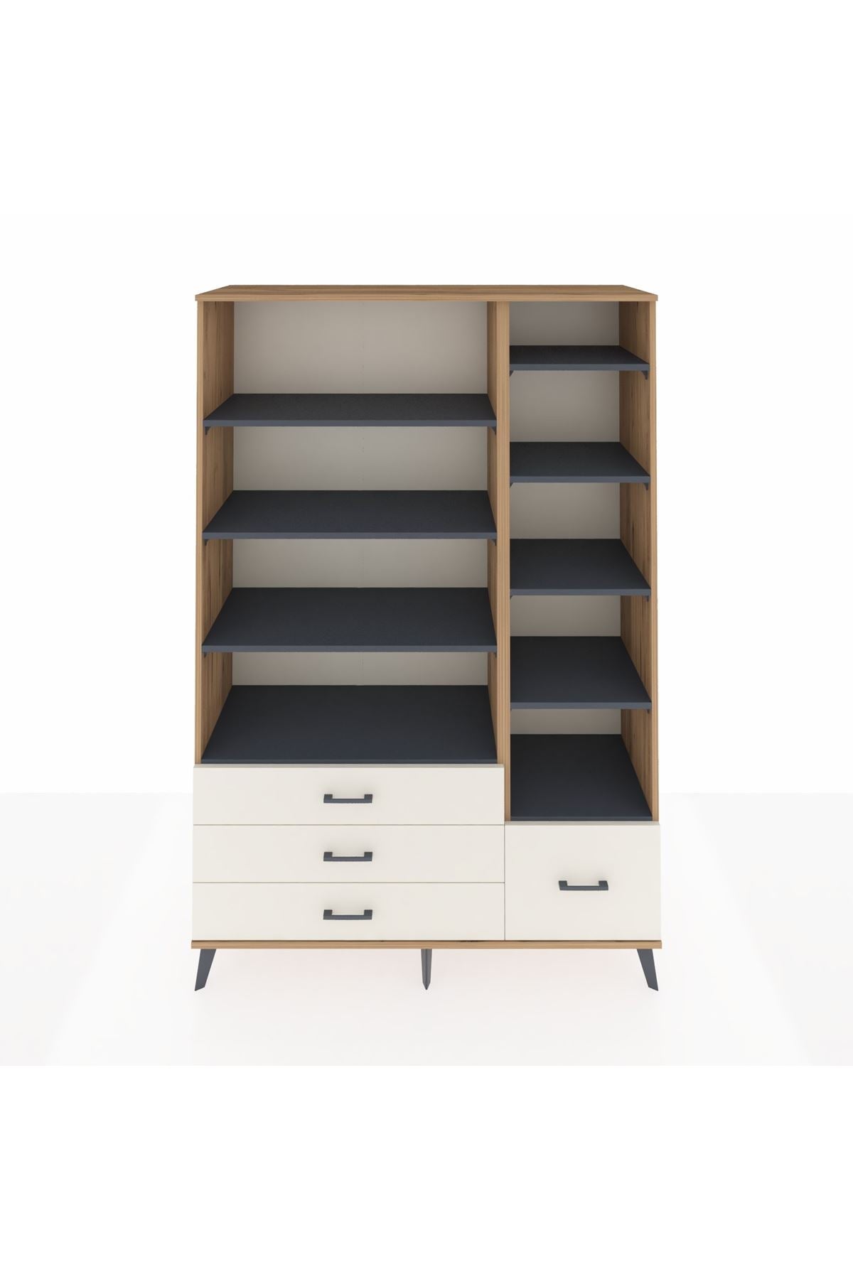 Hyperion Dolap 9 Raflı 4 Çekmeceli  132x44x195 Çam-Antrasit/Aytaşı