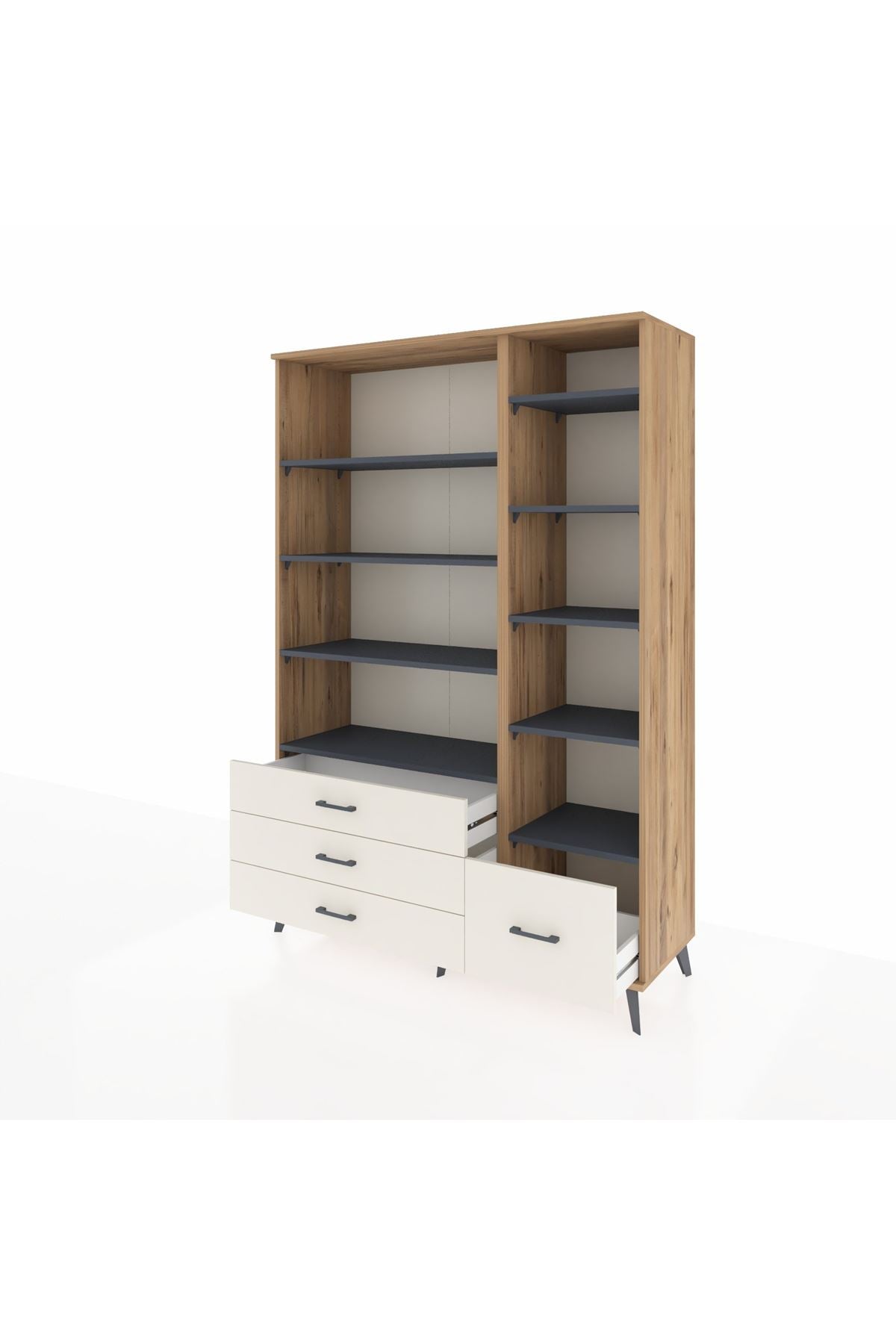 Hyperion Dolap 9 Raflı 4 Çekmeceli  132x44x195 Çam-Antrasit/Aytaşı