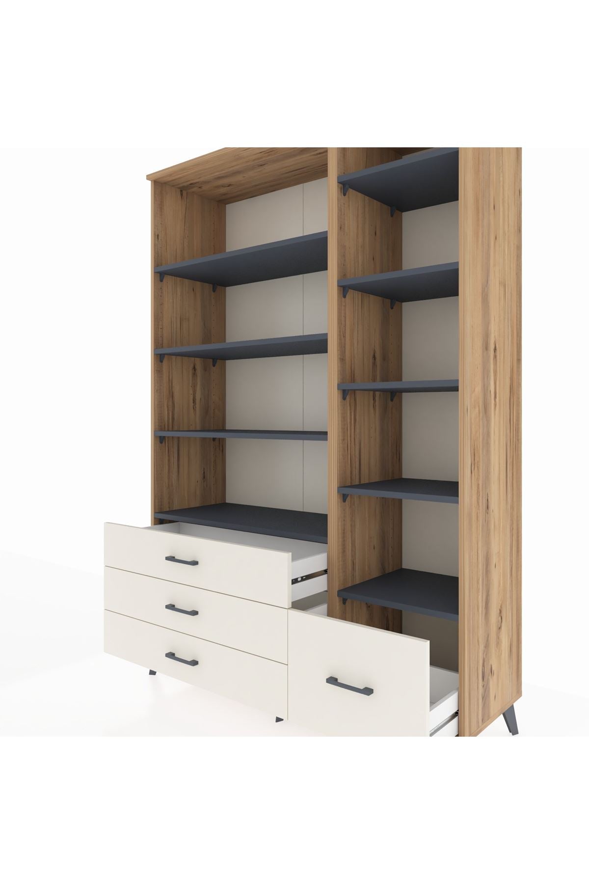 Hyperion Dolap 9 Raflı 4 Çekmeceli  132x44x195 Çam-Antrasit/Aytaşı