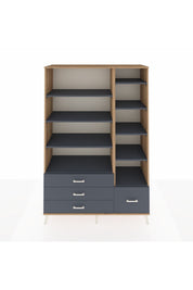 Hyperion Dolap 9 Raflı 4 Çekmeceli  132x44x195 Çam-Antrasit/Antrasit