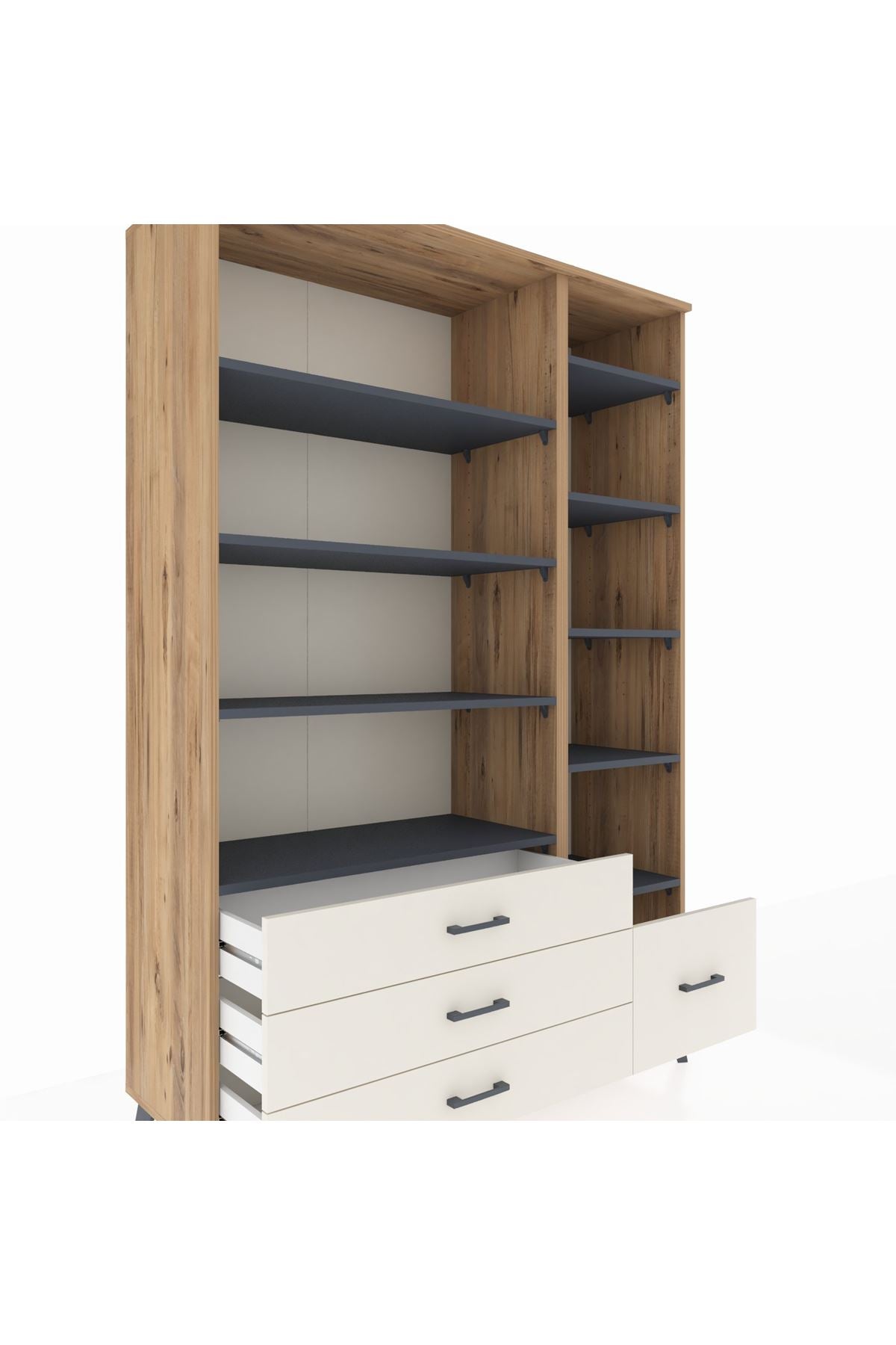 Hyperion Dolap 9 Raflı 4 Çekmeceli  132x44x195 Çam-Antrasit/Aytaşı