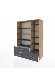Hyperion Dolap 9 Raflı 4 Çekmeceli  132x44x195 Çam-Antrasit/Antrasit