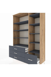 Hyperion Dolap 9 Raflı 4 Çekmeceli  132x44x195 Çam-Antrasit/Antrasit
