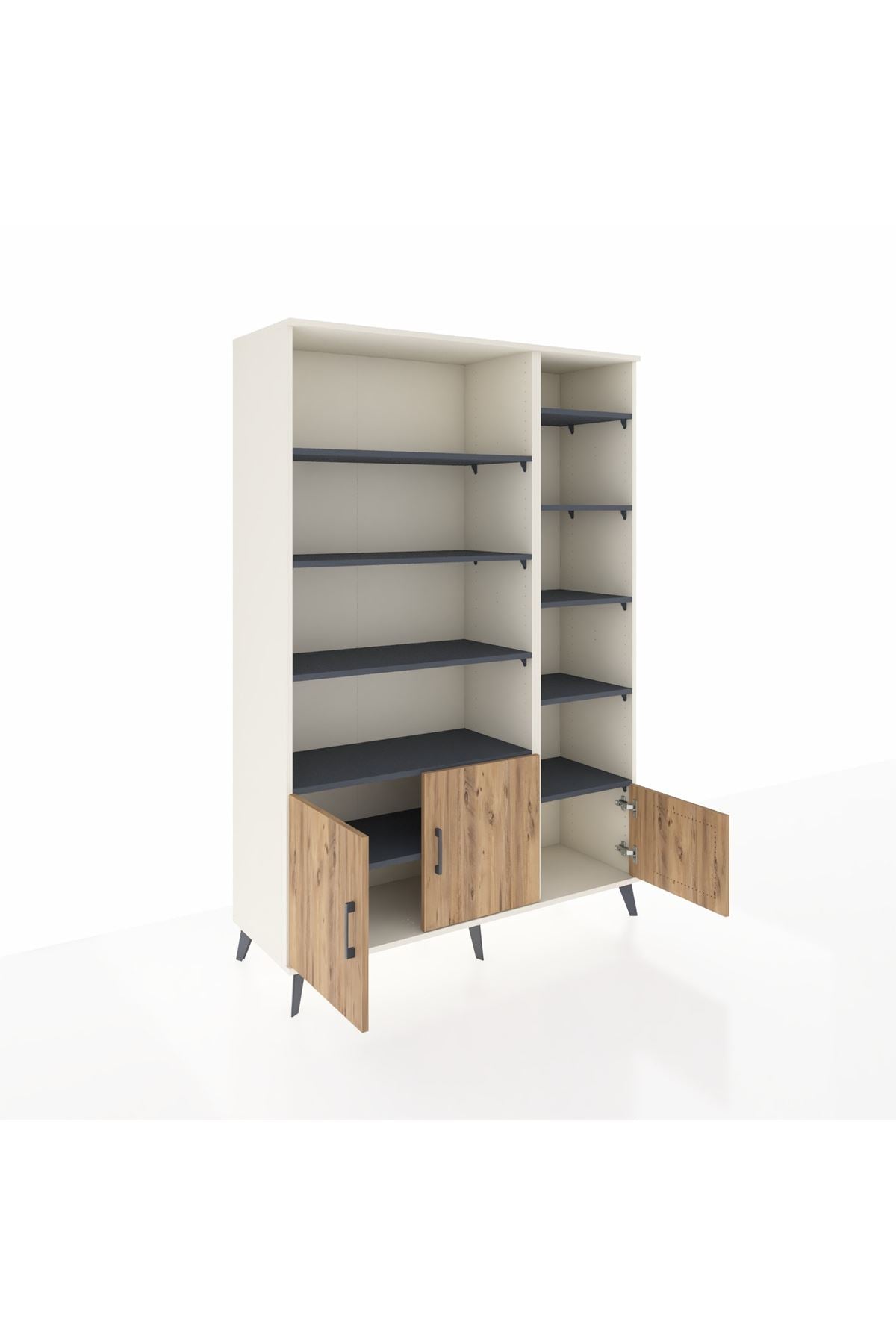 Hyperion Dolap 10 Raflı 3 Kapaklı 132x44x195 Aytaşı-Çam/Antrasit