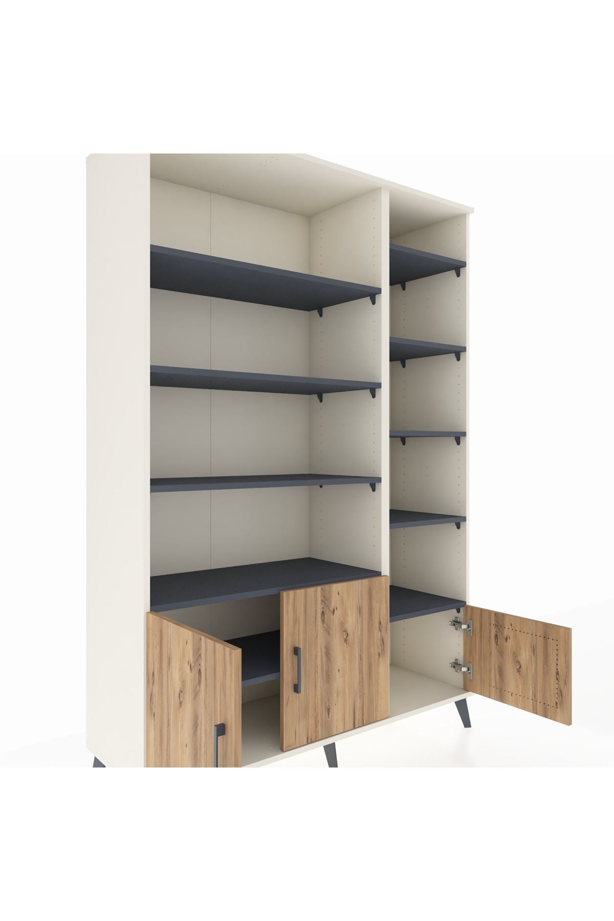 Hyperion Dolap 10 Raflı 3 Kapaklı 132x44x195 Aytaşı-Çam/Antrasit