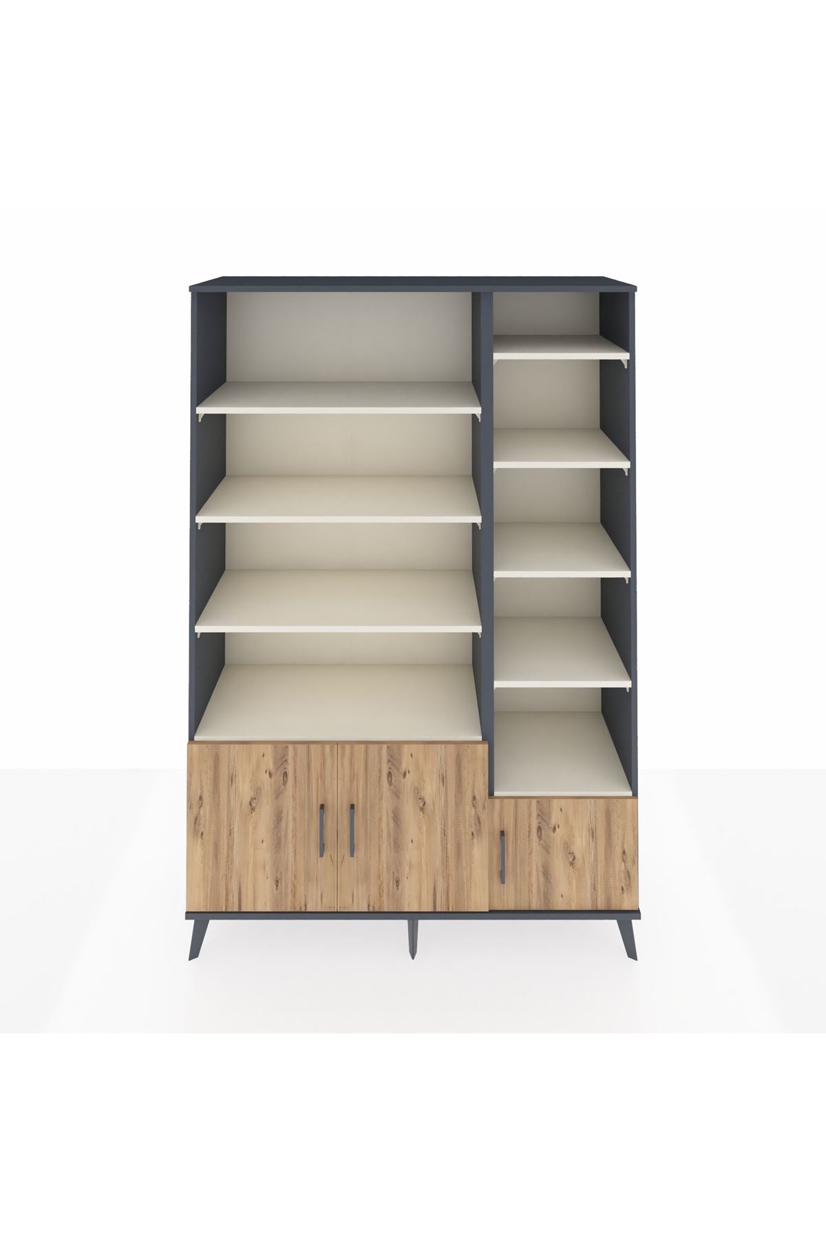 Hyperion Dolap 10 Raflı 3 Kapaklı 132x44x195 Antrasit-Çam/Aytaşı