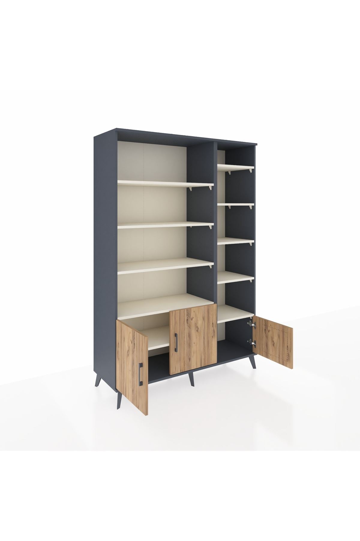 Hyperion Dolap 10 Raflı 3 Kapaklı 132x44x195 Antrasit-Çam/Aytaşı