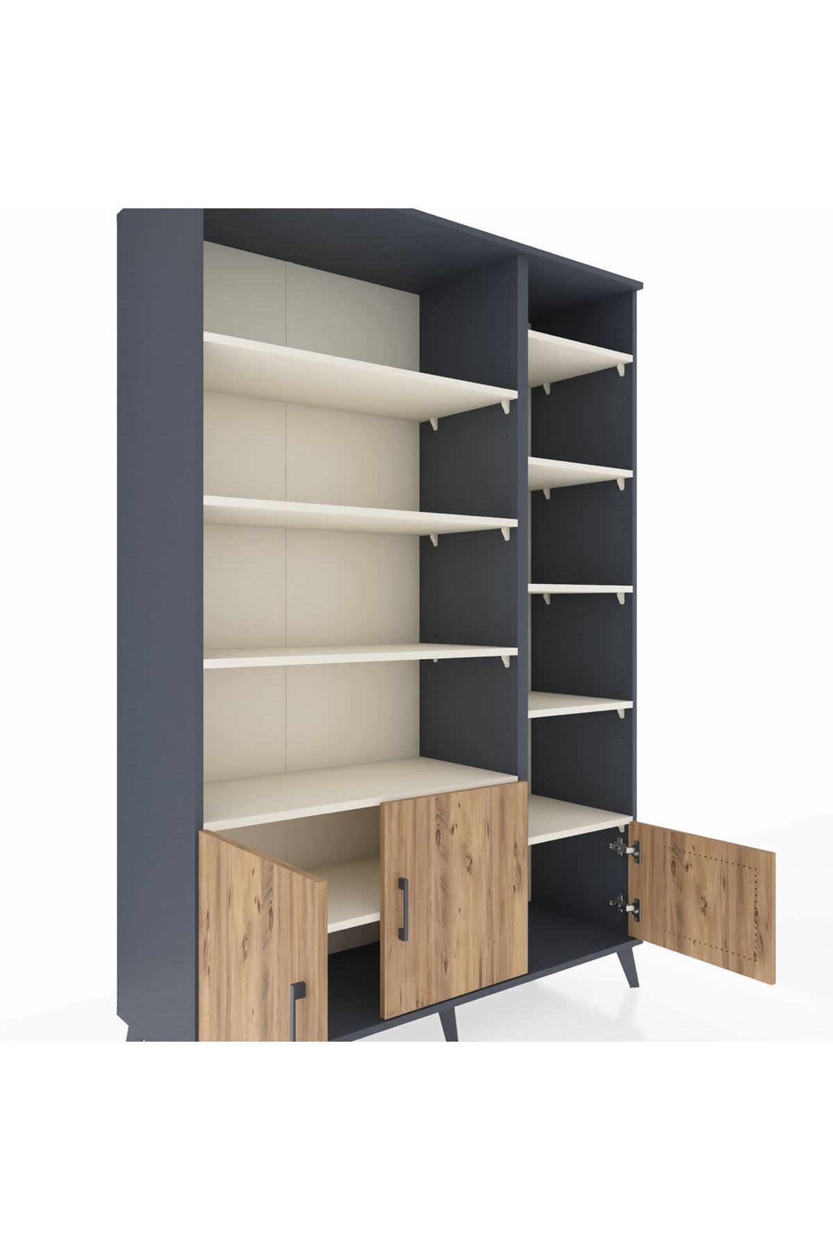 Hyperion Dolap 10 Raflı 3 Kapaklı 132x44x195 Antrasit-Çam/Aytaşı